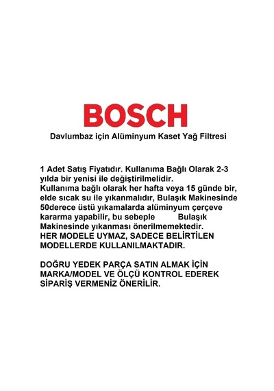 Bosch Uyumlu Dwk065G60M Davlumbaz Filtresi 20X34 5 Aspiratör Filtre