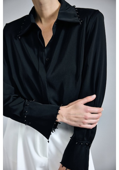 Sateen İşlemeli Gömlek - Siyah-137332