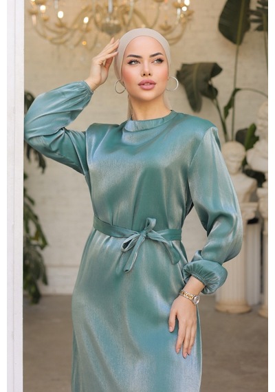 Bestenur Mirza Kemerli Elbise 810 - Mint