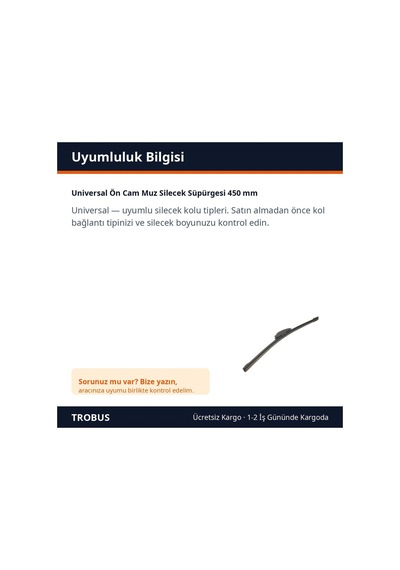 Trobus Universal Ön Cam Muz Silecek Süpürgesi 450 Mm