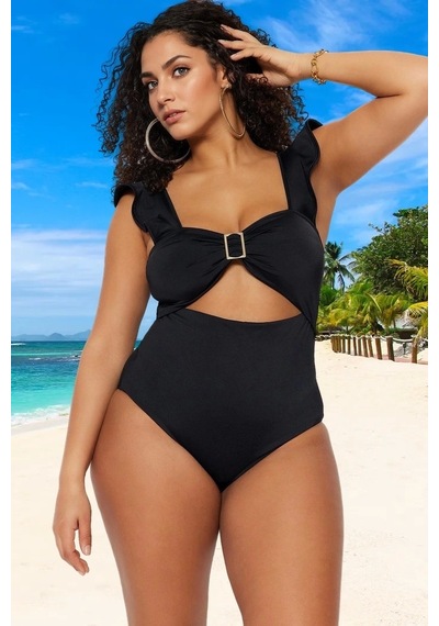 Ersefa Konforlu Plus Size Mayo Tasarım Büyük Beden Esnek Kumaş Plaj Ve H Siyah