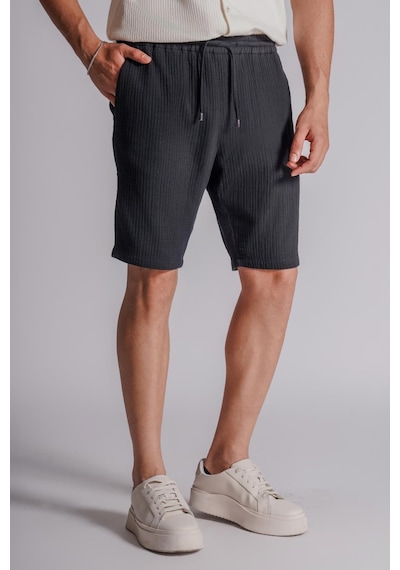 Braccas Erkek Yandan Cepli Beli Lastikli Dokulu Kumaş Relaxed Fit Jogger Şort Siyah Siyah