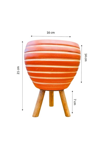 BİTKİ TASARIMI EV DEKORASYON YAN ÇİZGİ DESENLİ TERRAKOTA TOPRAK SAKSI SAKSILIK SALON ÇİÇEKLİK 3 AYAKLI - 15 CM