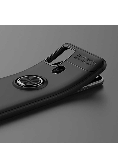 Kilifone - Galaxy A21s Uyumlu Kılıf Koruyucu Yüzüklü Karbon Ravel Silikon Kapak - Siyah-kırmızı - T13909