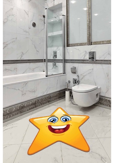 Sarı Smiley Banyo Halısı Klozet Yıldız Paspas Seti Bs306