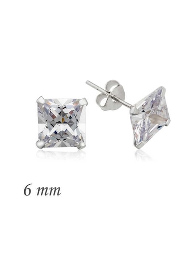 Gümüş Kare Tek Taş Zirkon Küpe - 6 mm.
