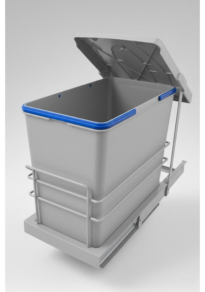 Cassone 24 Litre, Dolap İçi Raylı Gri, Otomatik Çöp Kovası , Kapak Genişliği 40 Cm. Açık Gri