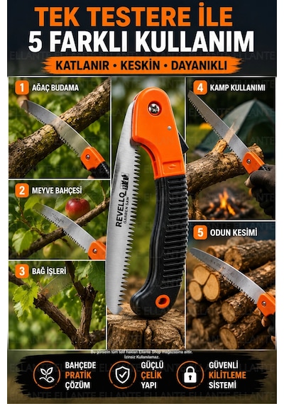 Katlanır Bahçe Testeresi 180 Mm Profesyonel Budama Testeresi Kilitli Kamp Ve Ağaç Kesme Testeresi