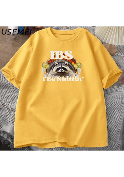Flood Of Style Ibs Ben Shittin Rakun T Erkekler Karın Ağrısı Survivor T-shirt Erkek Kısa Kollu T-shir Sarı
