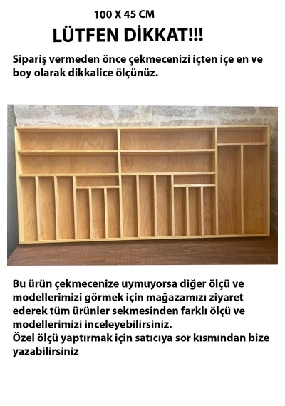 100x45 Cm Kaşıklık & Kepçelik El İşçiliği Masif Ahşap Organizer