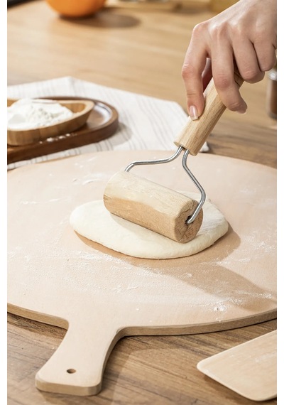 Ahşap Saplı Rulo Merdane, Oklava, Ahşap Spatula, Pürüzsüz Oklava Pizza Börek Açma Ahşap