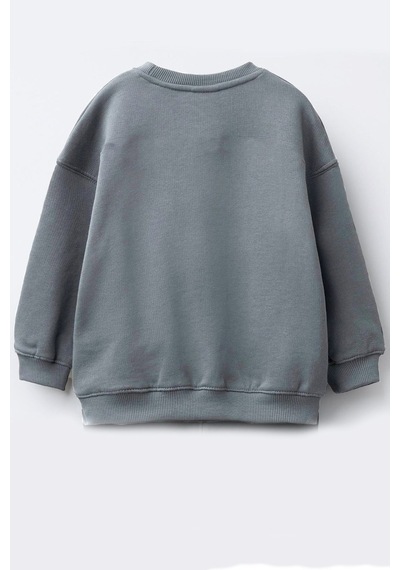 Monila Kız Çocuk 3 İplik Kumaş Pamuklu Baskılı Sweatshirt Antrasit