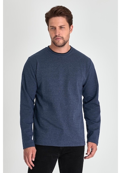 Comeor Erkek İndigo Çift Bisiklet Yaka Standart Rahat Kesim Sweatshirt Cmrb68-indigo