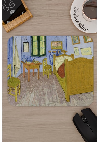 Van Gogh Arles Teki Yatak Odası Tablo V4 22x18 Gaming Kauçuk Kaymaz Taban Mouse Pad Fare Altlığı