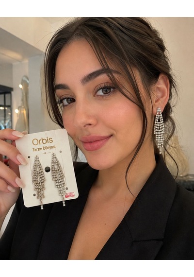 Taşlı Şelale Model Sallantılı Küpe Gümüş