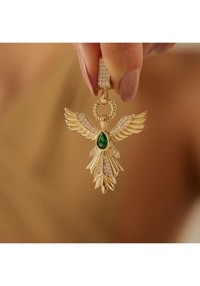 Zümrüdü Anka Kuşu Altın Tasarım 925 Gümüş Işıklı Kutuda Kolye Çağla Kolye Serenay Choker Chain