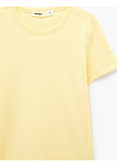 Koton Pamuklu Slim Fit Bisiklet Yaka Kısa Kollu Tişört Sarı 6sak50471ek