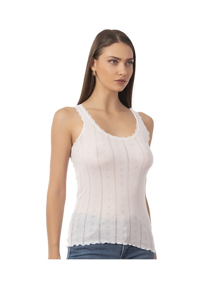 Özkan Underwear Özkan 23493 Kadın Transferli Ribana Esnek Yumuşak Kalın Askılı Atlet Beyaz