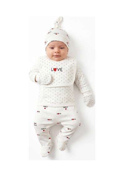 Bebegen Unisex Ekru I Love My Family Yazılı Puanlı 5'li Hastane Çıkış Seti Çok Renkli