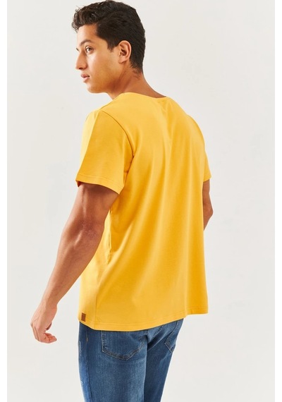 Erkek Oversize Rahat %100 Pamuklu Penye Bisiklet Yaka Kısa Kol Basic T-shirt HARDAL