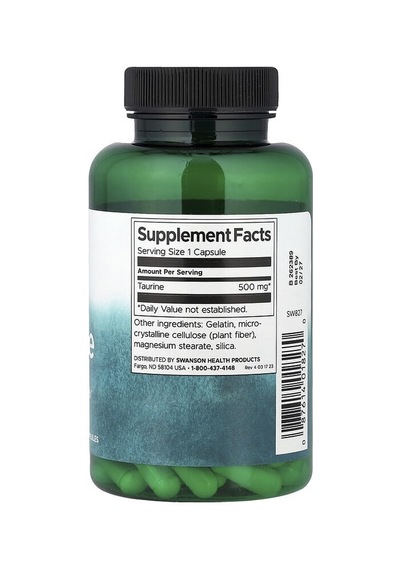 Swanson Vitamins, Taurine, 500 Mg, 100 Capsules