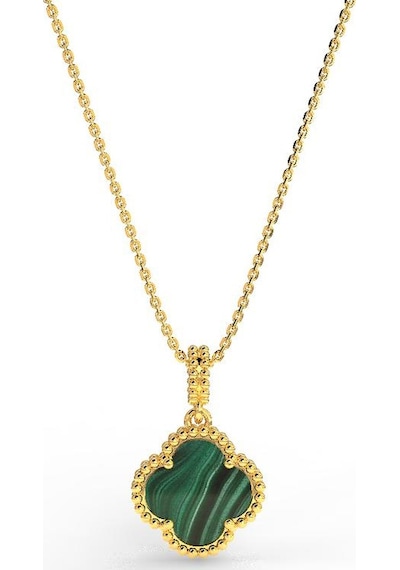 Roza Silver 925 Ayar Yeşil Kaplangözü Taşlı Gold Yonca Gümüş Kolye Rn10285