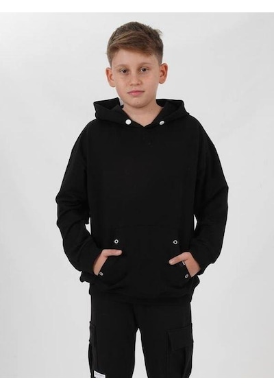 Zekids Çocuk Çıtçıt Detaylı Kapüşonlu Pamuklu Sweatshirt-14837 Siyah Zekids Çocuk Çıtçıt Detaylı Kapüşonlu Pamuklu Sweatshirt-14837 Siyah