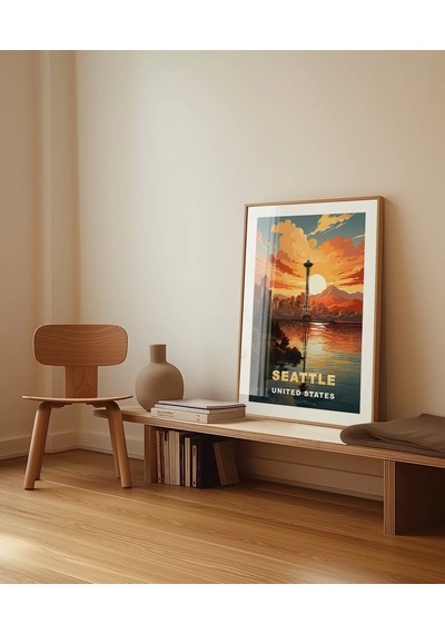 Çerçevesiz Poster Space Needle İle Gün Batımı