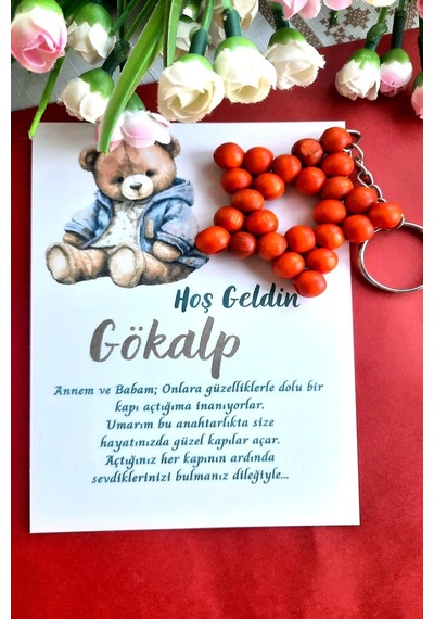 30 Adet Ayıcıklı Ahşap Yıldız Anahtarlık - Bebek Mevlid Hediyesi