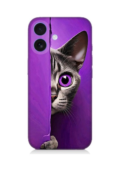 Apple iPhone 16 Uyumlu Mor Kedi Desenli Silikon Kılıf Çok Renkli