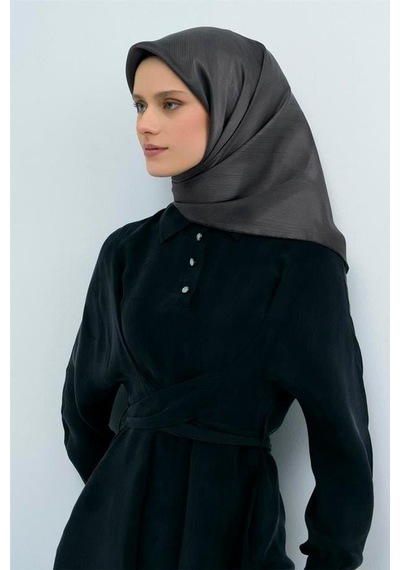 Armine Sura Saf İpek Eşarp 9513 - 50 Gri Kırçıllı Desen Gri