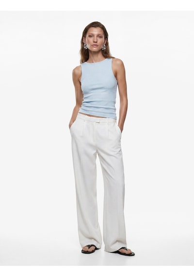 Koton Pamuklu Slim Fit Kolsuz Kayık Yaka Bluz Mavi 6sak10029ek
