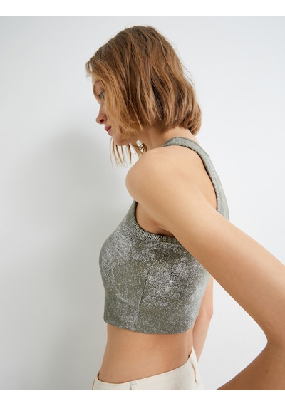 Koton Crop Atlet Halter Yaka Metalik Sim Baskılı Fitilli Ada Çayı 4sak10284ek Açık Yeşil Koton Crop Atlet Halter Yaka Metalik Sim Baskılı Fitilli Ada Çayı 4sak10284ek Açık Yeşil