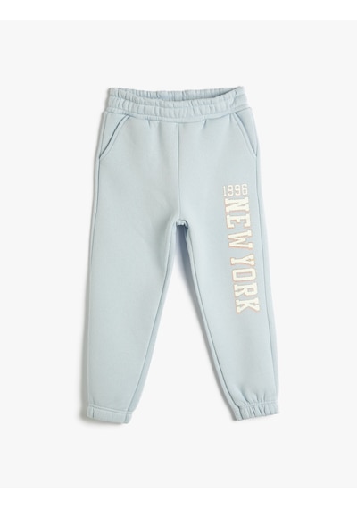 Koton Jogger Eşofman Altı Yazı Baskılı Cepli Beli Lastikli Şardonlu Mavi 4wkg40162ak Mavi