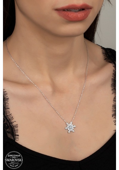 Union Swarovski Zirconia Kadın Kar Tanesi Gümüş Kolye (550095127)