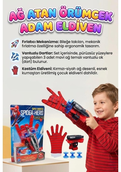 Ağ Atan Örümcek Adam Eldiveni 2 Tane Vantuzlu Dart Eldiven Ve Ağ Fırlatıcı Mekanizması Oyuncak Seti Spider - Man