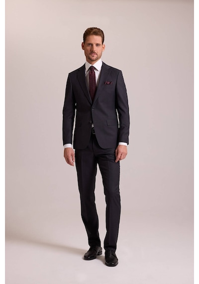 Erkek Antrasit Slim Fit Mono Yaka Yün Takım Elbise