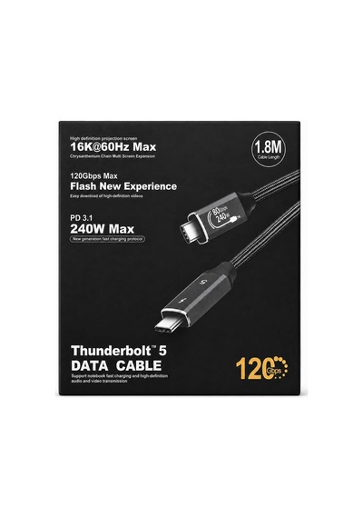 1.8 Metre Thunderbolt 5 Usb-c Data Kablosu, 120gbps Veri Aktarımı, Pd 3.1 240w Hızlı Şarj, 16k 60hz Görüntü, Örgülü Kablo, Ses Video Aktarımı, Thunderbolt 4/3 Usb4/3.1/3.0 Uyumlu Zr1325