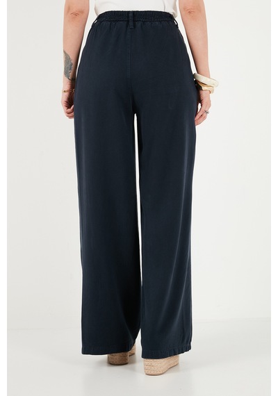 Lela Relaxed Fit Yüksek Bel Geniş Paça Pantolon Bayan Pantolon 668yp5515 Lacivert