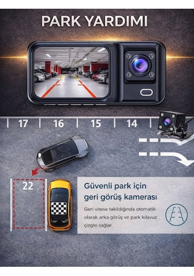 Snr-38 Wi-fi 3 Kameralı Araç İçi Güvenlik Kamerası Ir Gece Görüşü G-sensör Ön-arka-iç Kayıt Dashcam