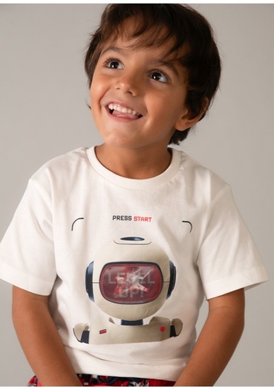 Mayoral Erkek Çocuk Robot T-shirt Krem - 03065