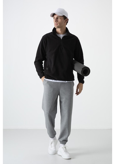 Tommy Life Siyah Yarım Fermuarlı Sweatshirt Slim Fit Dik Yaka Erkek Polar - 87891 Siyah