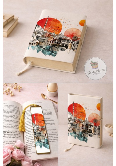 Kitap Kılıfı Ve Metal Ayraç Seti İstanbul Günbatımı