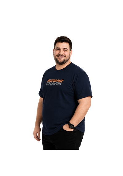 Battal Moda Erkek Büyük Beden Lacivert Bisiklet Yaka Kısa Kollu Overcome Tişört 3xl-4xl-5xl-6xl