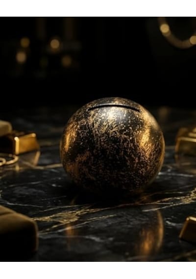 El Yapımı Seramik Küre Kırılabilir Ve Alt Kapaklı Tekrar Kullanılabilir Kumbara Gold-siyah