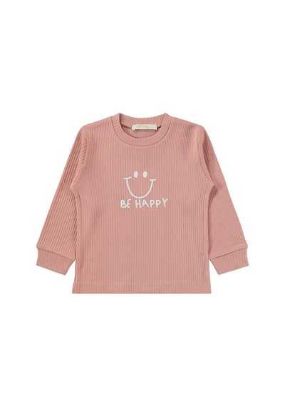 Minidamla Gülen Yüz Baskılı 1-7 Yaş Pijama Takımı - Pembe Gül Kurusu