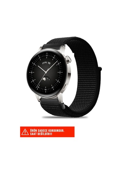Huawei Watch Gt/gt2/gt3 Elegant 42mm İle Uyumlu Hasır Örgü Spor Naylon Kordon, Siyah, 20mm