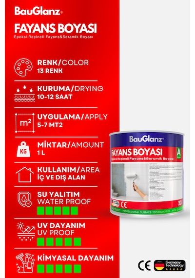 Epoksi Fayans Ve Seramik Boyası 2k Banyo, Mutfak, Tezgâh Ve Balkon İçin Parlak Dönüşüm Boyası -