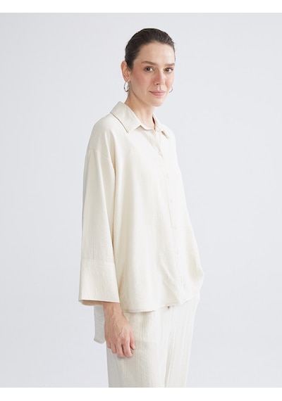 Lcwaıkıkı Classic Bej Dokulu Oversize Kadın Gömlek