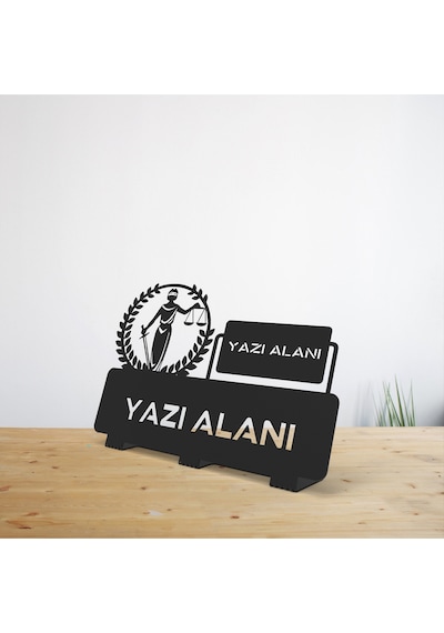 Kişiye Özel Hediyelik Adalet Bakanlık İcra Savcı Avukat Hakim Tasarımlı Metal Masaüstü İsimlik Siyah